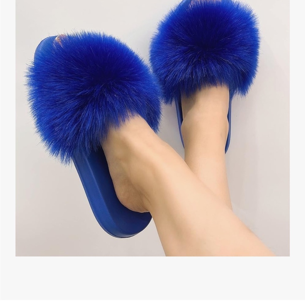 HIPRETTYUS Women's Real Fox Fur Slides Size 44/45 EU 10 to 10.5